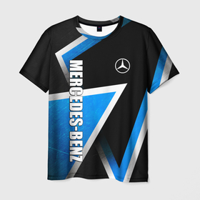 Мужская футболка 3D с принтом Mercedes   blue metal в Белгороде, 100% полиэфир | прямой крой, круглый вырез горловины, длина до линии бедер | Тематика изображения на принте: 