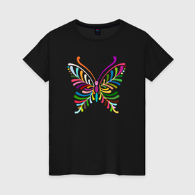 Женская футболка хлопок с принтом Разноцветные крылья в Екатеринбурге, 100% хлопок | прямой крой, круглый вырез горловины, длина до линии бедер, слегка спущенное плечо | 