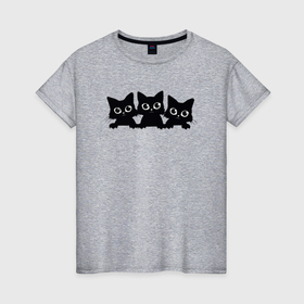 Женская футболка хлопок с принтом Три чёрных котика в Екатеринбурге, 100% хлопок | прямой крой, круглый вырез горловины, длина до линии бедер, слегка спущенное плечо | 
