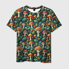 Мужская футболка 3D с принтом Дикие грибы лесные мухоморы в Кировске, 100% полиэфир | прямой крой, круглый вырез горловины, длина до линии бедер | 