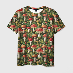 Мужская футболка 3D с принтом Дикие   грибы лесные мухоморы в Кировске, 100% полиэфир | прямой крой, круглый вырез горловины, длина до линии бедер | Тематика изображения на принте: 
