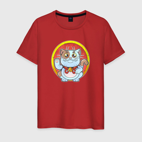 Мужская футболка хлопок с принтом Милый азиатский котик в Белгороде, 100% хлопок | прямой крой, круглый вырез горловины, длина до линии бедер, слегка спущенное плечо. | 