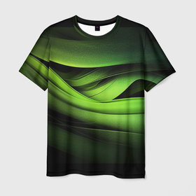 Мужская футболка 3D с принтом Зеленая пластичная абстракция в Новосибирске, 100% полиэфир | прямой крой, круглый вырез горловины, длина до линии бедер | 