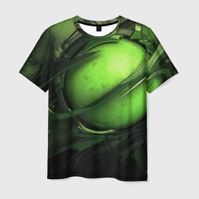 Мужская футболка 3D с принтом Зеленое абстрактное ядро в Тюмени, 100% полиэфир | прямой крой, круглый вырез горловины, длина до линии бедер | 