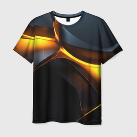 Мужская футболка 3D с принтом Разлом черных  плит и оранжевая лава в Кировске, 100% полиэфир | прямой крой, круглый вырез горловины, длина до линии бедер | 