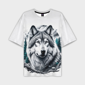 Мужская футболка oversize 3D с принтом Волк и природа в Тюмени,  |  | 
