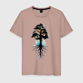 Мужская футболка хлопок с принтом Дерево с корнями в Кировске, 100% хлопок | прямой крой, круглый вырез горловины, длина до линии бедер, слегка спущенное плечо. | 