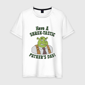 Мужская футболка хлопок с принтом Шрек день отца в Курске, 100% хлопок | прямой крой, круглый вырез горловины, длина до линии бедер, слегка спущенное плечо. | 