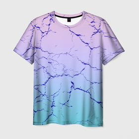 Мужская футболка 3D с принтом Текстура трещин на розово голубом в Кировске, 100% полиэфир | прямой крой, круглый вырез горловины, длина до линии бедер | 