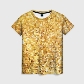 Женская футболка 3D с принтом Золотая мелкая мозаика в Петрозаводске, 100% полиэфир ( синтетическое хлопкоподобное полотно) | прямой крой, круглый вырез горловины, длина до линии бедер | 