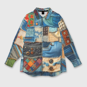 Мужская рубашка oversize 3D с принтом Vanguard denim patchwork   ai art в Рязани,  |  | 