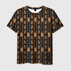 Мужская футболка 3D с принтом Коричневые кирпичики на чёрном фоне в Кировске, 100% полиэфир | прямой крой, круглый вырез горловины, длина до линии бедер | 