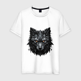Мужская футболка хлопок с принтом Графитовый волк в Новосибирске, 100% хлопок | прямой крой, круглый вырез горловины, длина до линии бедер, слегка спущенное плечо. | 
