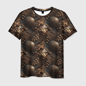 Мужская футболка 3D с принтом Коричневая текстурная броня в Кировске, 100% полиэфир | прямой крой, круглый вырез горловины, длина до линии бедер | 