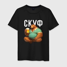 Мужская футболка хлопок с принтом Скуф   медведь в Белгороде, 100% хлопок | прямой крой, круглый вырез горловины, длина до линии бедер, слегка спущенное плечо. | 
