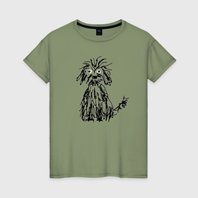 Женская футболка хлопок с принтом Собака милая в Петрозаводске, 100% хлопок | прямой крой, круглый вырез горловины, длина до линии бедер, слегка спущенное плечо | 