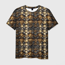 Мужская футболка 3D с принтом Золотистая текстурная броня в Новосибирске, 100% полиэфир | прямой крой, круглый вырез горловины, длина до линии бедер | 