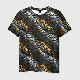 Мужская футболка 3D с принтом Черная золотистая броня в Белгороде, 100% полиэфир | прямой крой, круглый вырез горловины, длина до линии бедер | 