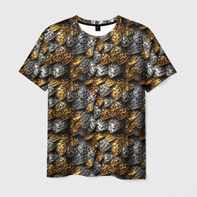 Мужская футболка 3D с принтом Золото и серебро броня , 100% полиэфир | прямой крой, круглый вырез горловины, длина до линии бедер | 