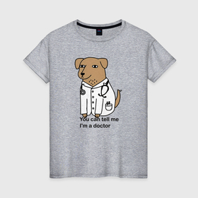 Женская футболка хлопок с принтом Собака доктор в Тюмени, 100% хлопок | прямой крой, круглый вырез горловины, длина до линии бедер, слегка спущенное плечо | 