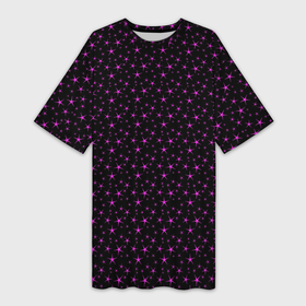Платье-футболка 3D с принтом Чёрный с сиреневыми звёздочками ,  |  | 
