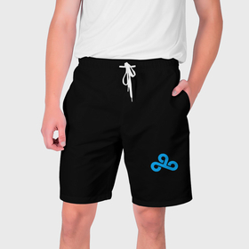 Мужские шорты 3D с принтом Cloud9   blue logo в Курске,  полиэстер 100% | прямой крой, два кармана без застежек по бокам. Мягкая трикотажная резинка на поясе, внутри которой широкие завязки. Длина чуть выше колен | 