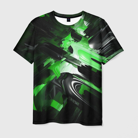 Мужская футболка 3D с принтом Green dark abstract geometry style в Санкт-Петербурге, 100% полиэфир | прямой крой, круглый вырез горловины, длина до линии бедер | Тематика изображения на принте: 