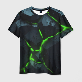 Мужская футболка 3D с принтом Green dark abstract geometry  style в Белгороде, 100% полиэфир | прямой крой, круглый вырез горловины, длина до линии бедер | 