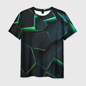 Мужская футболка 3D с принтом Abstract dark  green geometry style , 100% полиэфир | прямой крой, круглый вырез горловины, длина до линии бедер | 