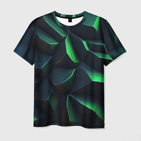 Мужская футболка 3D с принтом Green dark abstract   geometry style в Белгороде, 100% полиэфир | прямой крой, круглый вырез горловины, длина до линии бедер | Тематика изображения на принте: 