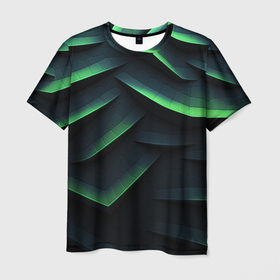 Мужская футболка 3D с принтом Green dark    abstract geometry style , 100% полиэфир | прямой крой, круглый вырез горловины, длина до линии бедер | 