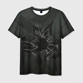 Мужская футболка 3D с принтом Черное разбитое стекло в Белгороде, 100% полиэфир | прямой крой, круглый вырез горловины, длина до линии бедер | 