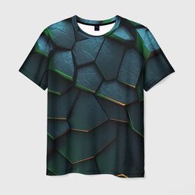 Мужская футболка 3D с принтом Dark   green abstract geometry style в Санкт-Петербурге, 100% полиэфир | прямой крой, круглый вырез горловины, длина до линии бедер | 