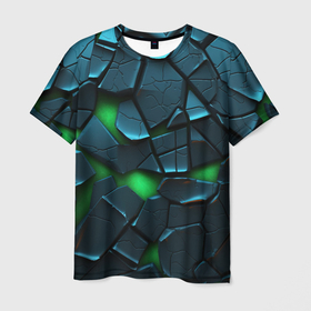 Мужская футболка 3D с принтом Abstract dark green geometry  style в Екатеринбурге, 100% полиэфир | прямой крой, круглый вырез горловины, длина до линии бедер | Тематика изображения на принте: 
