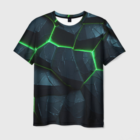 Мужская футболка 3D с принтом Abstract dark green  geometry style в Белгороде, 100% полиэфир | прямой крой, круглый вырез горловины, длина до линии бедер | 