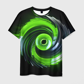 Мужская футболка 3D с принтом Green neon   abstract geometry в Кировске, 100% полиэфир | прямой крой, круглый вырез горловины, длина до линии бедер | Тематика изображения на принте: 