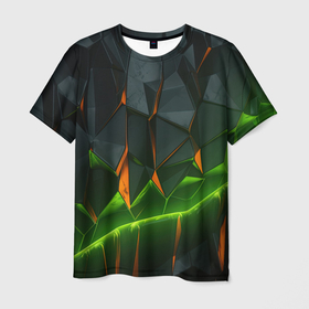 Мужская футболка 3D с принтом Green   neon abstract geometry в Белгороде, 100% полиэфир | прямой крой, круглый вырез горловины, длина до линии бедер | Тематика изображения на принте: 