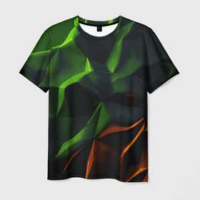 Мужская футболка 3D с принтом Green neon     abstract geometry , 100% полиэфир | прямой крой, круглый вырез горловины, длина до линии бедер | 