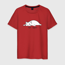 Мужская футболка хлопок с принтом Уставший котик   не сегодня в Петрозаводске, 100% хлопок | прямой крой, круглый вырез горловины, длина до линии бедер, слегка спущенное плечо. | 