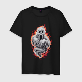 Мужская футболка хлопок с принтом Призрак в огне в Кировске, 100% хлопок | прямой крой, круглый вырез горловины, длина до линии бедер, слегка спущенное плечо. | 