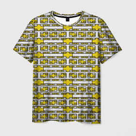 Мужская футболка 3D с принтом Жёлтые и белые кирпичики на белом фоне , 100% полиэфир | прямой крой, круглый вырез горловины, длина до линии бедер | 
