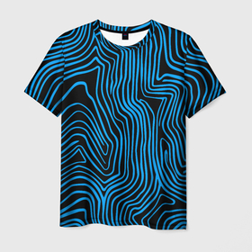 Мужская футболка 3D с принтом Синие линии узор в Петрозаводске, 100% полиэфир | прямой крой, круглый вырез горловины, длина до линии бедер | Тематика изображения на принте: 