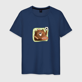 Мужская футболка хлопок с принтом Медведь футболист в Санкт-Петербурге, 100% хлопок | прямой крой, круглый вырез горловины, длина до линии бедер, слегка спущенное плечо. | 