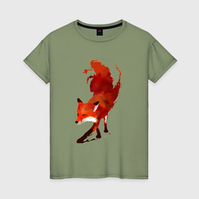 Женская футболка хлопок с принтом Лиса житель леса в Курске, 100% хлопок | прямой крой, круглый вырез горловины, длина до линии бедер, слегка спущенное плечо | 