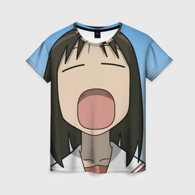 Женская футболка 3D с принтом Azumanga Daioh Аюму Касуга зевает в Тюмени, 100% полиэфир ( синтетическое хлопкоподобное полотно) | прямой крой, круглый вырез горловины, длина до линии бедер | 