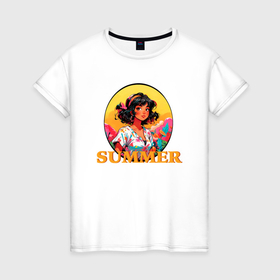 Женская футболка хлопок с принтом Девушка  на природе летом в Курске, 100% хлопок | прямой крой, круглый вырез горловины, длина до линии бедер, слегка спущенное плечо | 