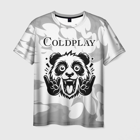 Мужская футболка 3D с принтом Coldplay рок панда на светлом фоне в Курске, 100% полиэфир | прямой крой, круглый вырез горловины, длина до линии бедер | 