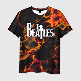 Мужская футболка 3D с принтом The Beatles red lava в Екатеринбурге, 100% полиэфир | прямой крой, круглый вырез горловины, длина до линии бедер | 