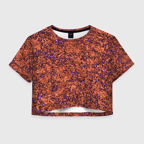 Женская футболка Crop-top 3D с принтом Яркий красно коричневый со фиолетовым свечением в Кировске, 100% полиэстер | круглая горловина, длина футболки до линии талии, рукава с отворотами | 