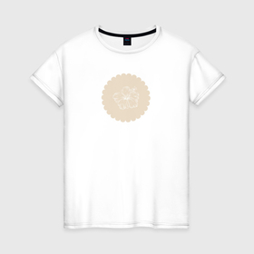 Женская футболка хлопок с принтом Круг с белым цветком внутри в Тюмени, 100% хлопок | прямой крой, круглый вырез горловины, длина до линии бедер, слегка спущенное плечо | 